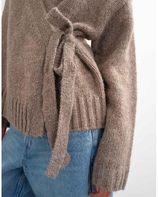 TOPSHOP Blue Knit Wrap Boxy Cardigan With Wool