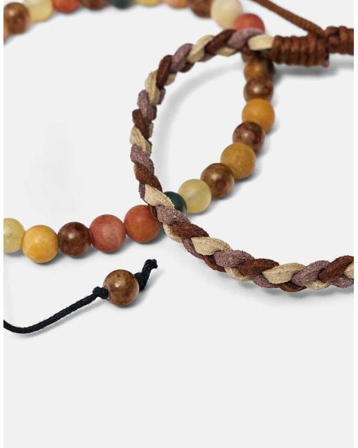 Pull&Bear White 4-Pack Of Beaded Bracelets for men