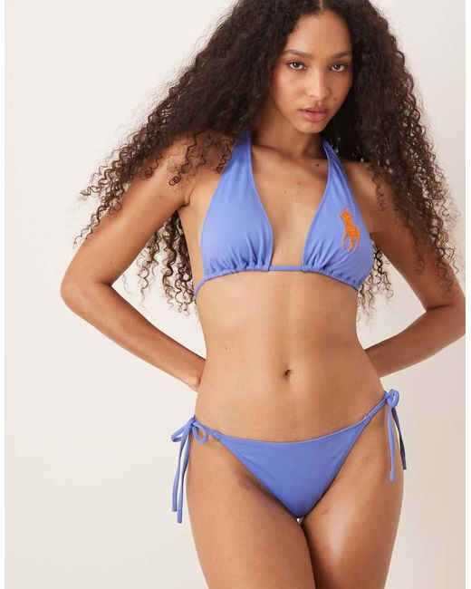 Polo Ralph Lauren Blue Logo Icons Ricky String Bikini Bottoms