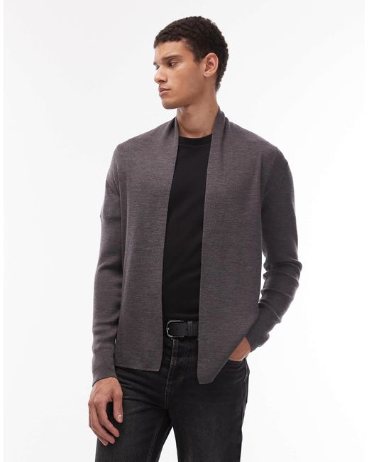 AllSaints Gray Mode Merino Wool Open Knit Logo Cardigan for men