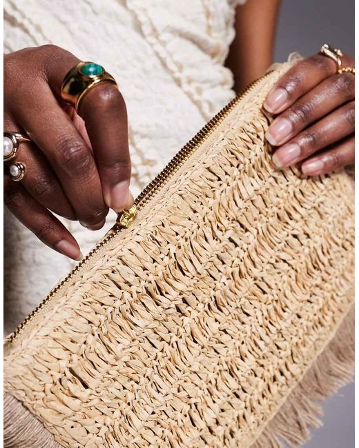 True Decadence Clutch Tas Van Stro Met Franjedetail in het Brown
