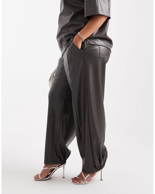 ASOS Black Curve Faux Leather Barrel Leg Pull On Trousers Co-ord