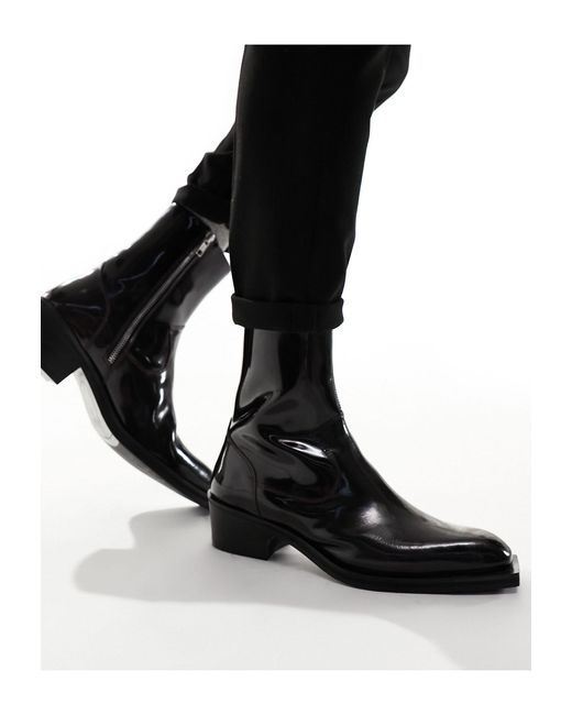 Stivali chelsea bordeaux lucido di ASOS in Black da Uomo