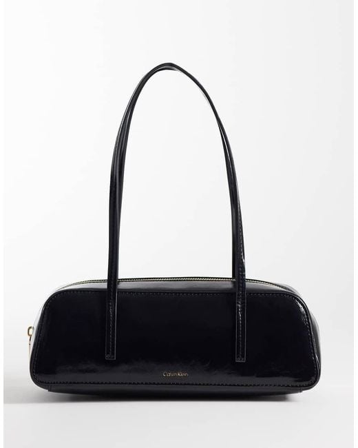Calvin Klein Black Foil Logo Glossy Balletto Bag