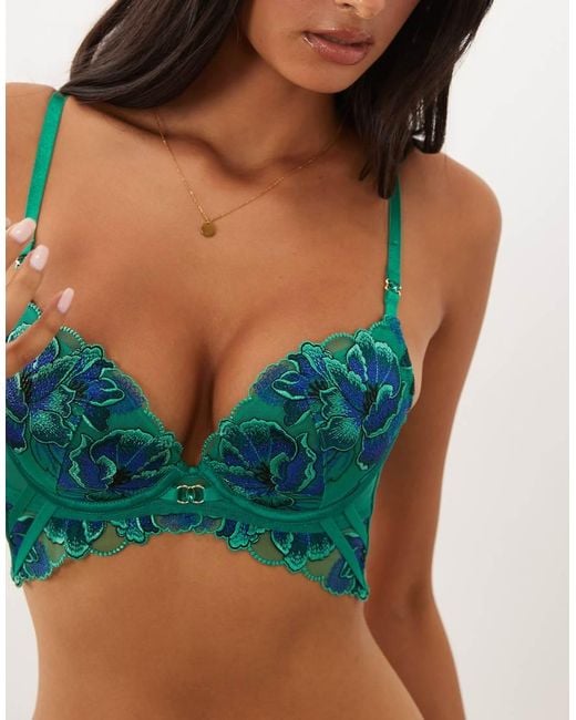 Ann Summers Green Forbidden Flora Embroidery Detail Padded Plunge Bra