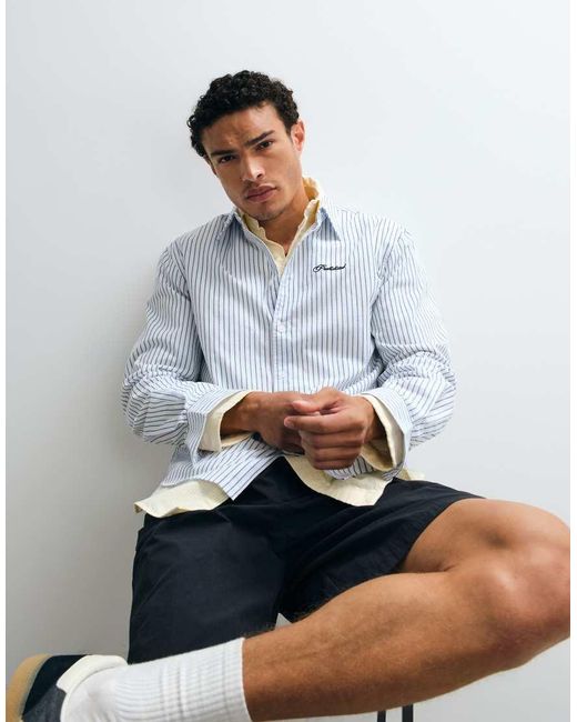 Prohibited White Dugout Long Sleeve Stripe Shirt for men