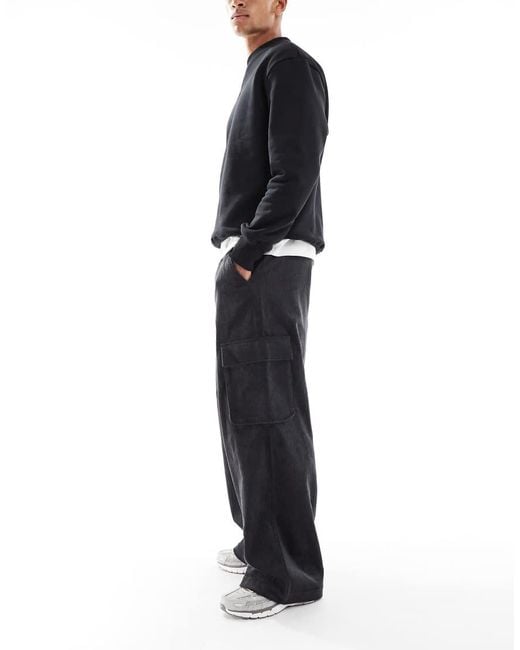 ASOS Super Baggy Corduroy Cargobroek in het Black voor heren