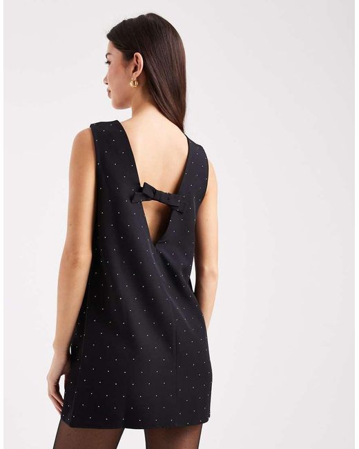 ONLY Black Bow Back Detail Rhinestone Mini Dress