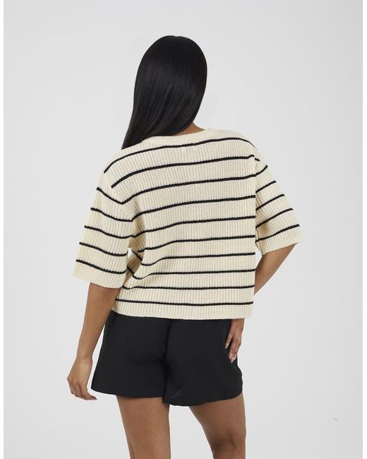 Brave Soul Natural Striped Short Sleeve Fisherman Knit Cardigan