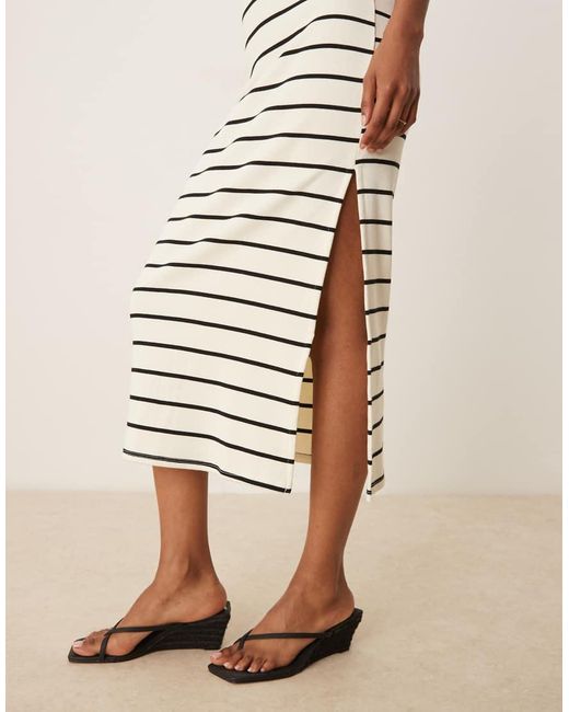Mango White Square Neck Striped Straight Fit Midaxi Dress