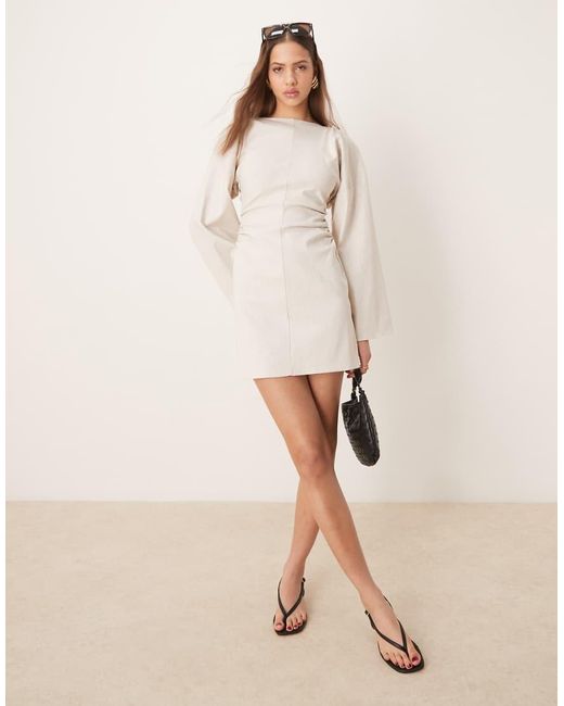 ASOS Natural Linen Look Bengaline Flared Sleeve Open Back Mini Dress