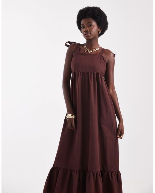 Miss Selfridge Brown Linen Tie Shoulder Maxi Dress
