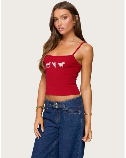 Edikted Blue Wild Horses Graphic Tank Top
