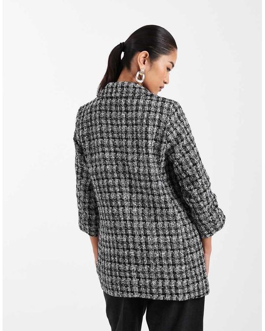 Vero Moda Gray Oversized Boucle Texture Ruched Sleeve Blazer
