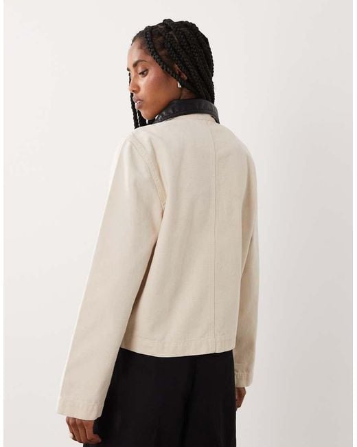 Brave Soul Natural Barn Jacket With Contrast Pu Collar