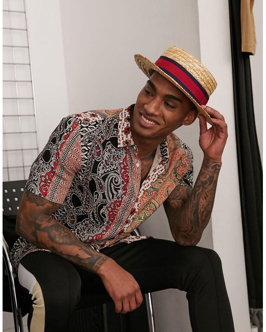 ASOS Straw Boater Hat With Band Detail 