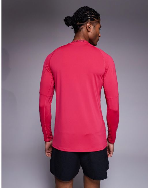 Nike Red Pro Dri-fit Muscle Fit Long Sleeve T-shirt for men