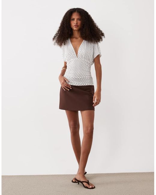 Miss Selfridge Brown V-neck Top With Gathered Waist