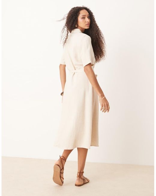 Jdy Natural Linen Mix Midi Shirt Dress
