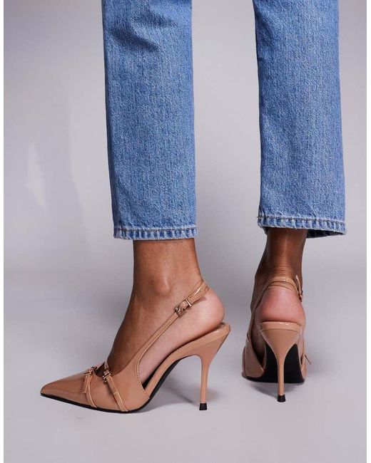 SIMMI Blue Marika Patent Buckle Detail Slingback Courts
