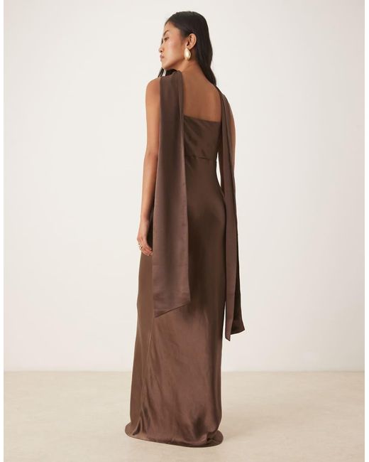 Pretty Lavish Brown Bridesmaid Keisha Satin Cowl Neck Maxi Dress With Scarf