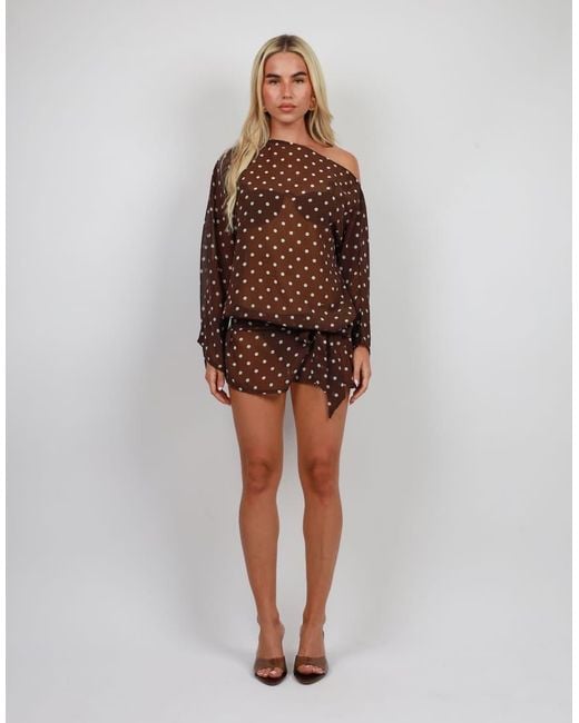 SIMMI Brown Polka Dot Beach Chiffon Mini Dress