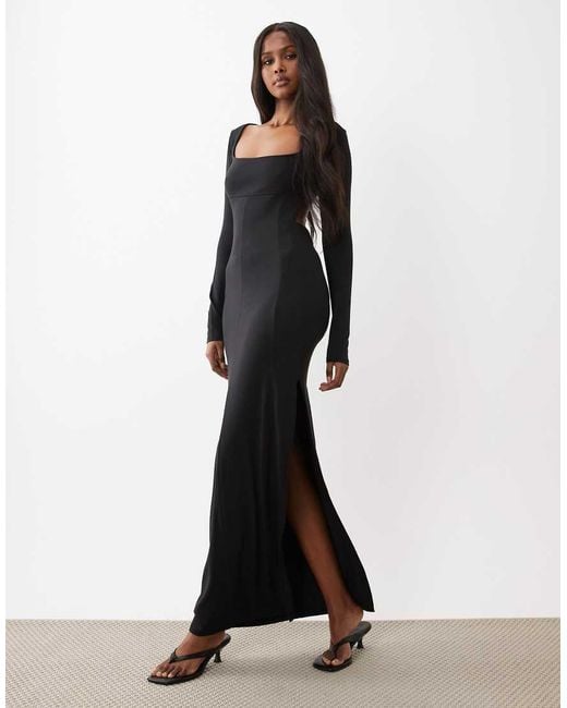 ASOS White Long Sleeve Maxi Dress With Back Cut Out And Ruching