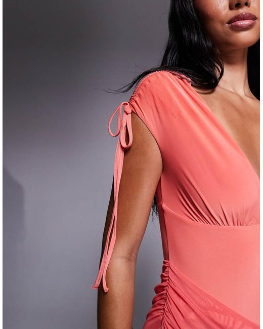 ASOS Gray Mesh Hybrid Maxi Dress With Draped Skirt