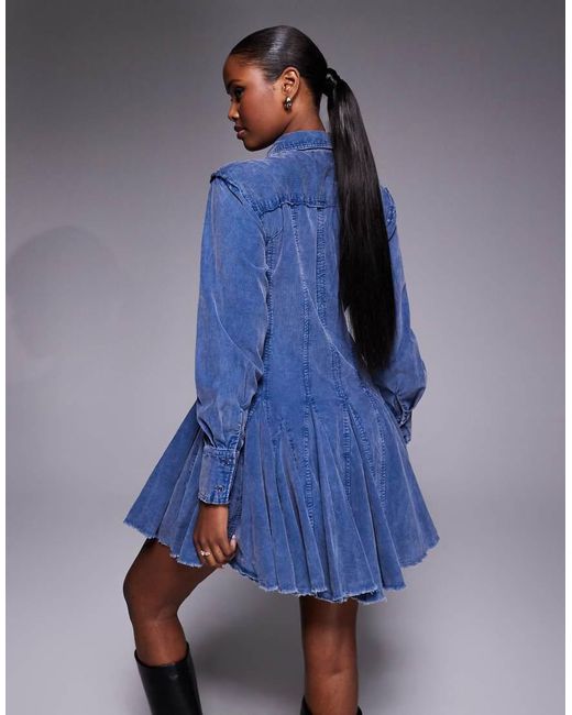 ASOS Blue Cord Shirt Dress With Nipped