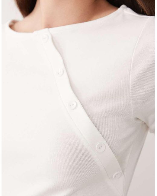 ASOS White 3/4 Sleeve Asymmetric Button Up Top