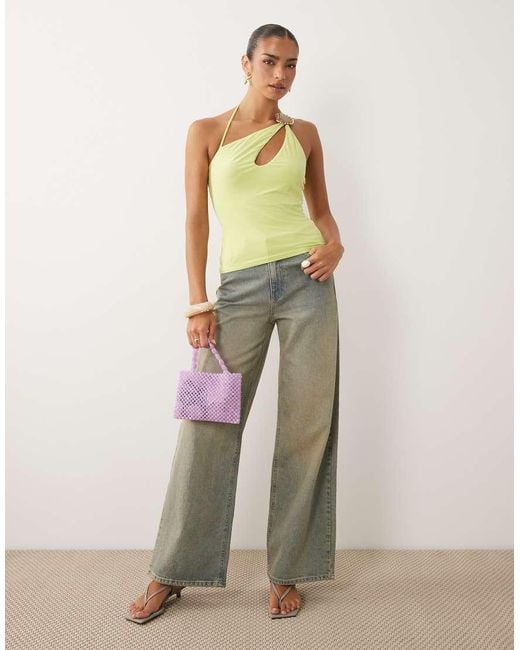 ASOS Green Slinky Asymmetric Out Top With Shell Trim