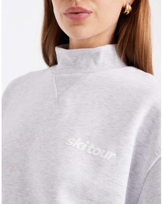 Cotton On White Plush Mock Neck Sweatshirt With Ski Tour Graphic