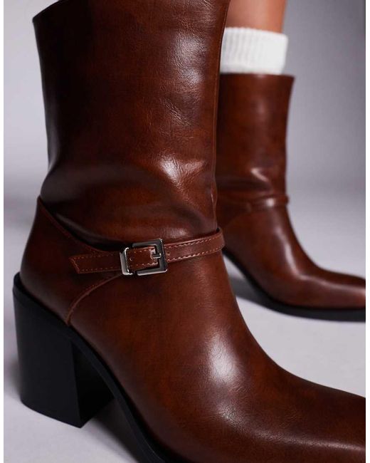 Public Desire Brown Public Desire Dusty Wide Fit Square Toe Heeled Ankle Boots