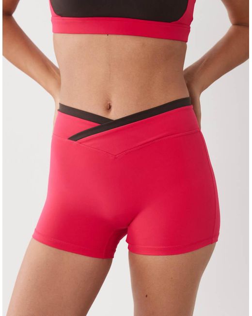 BO+TEE Red Soft Active Wrap Waist Contrast Detail Short Co-Ord