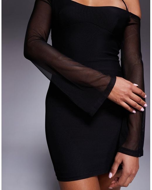 Princess Polly Black Acosta Mesh Sleeve Bodycon Mini Dress