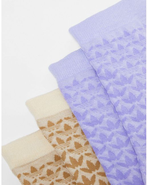 Confezione da 2 paia di calzini lilla e sabbia con trifoglio di Adidas Originals in White