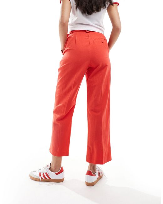 ASOS Red Tailo Belted Pants With Linen Look