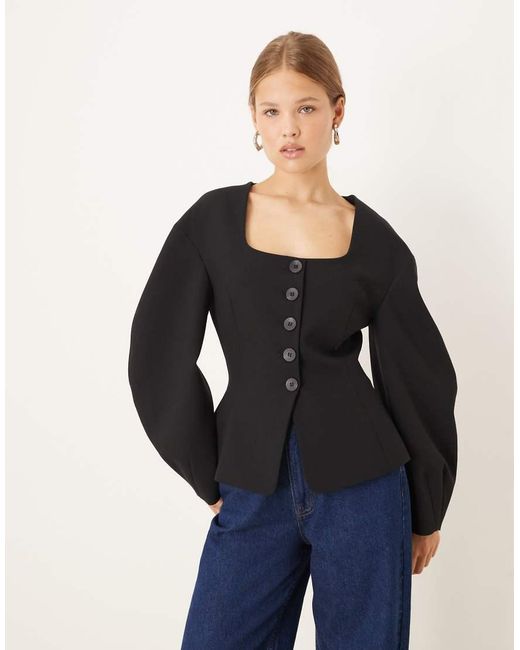 ASOS Black Cinch Fitted Cocoon Sleeve Blazer
