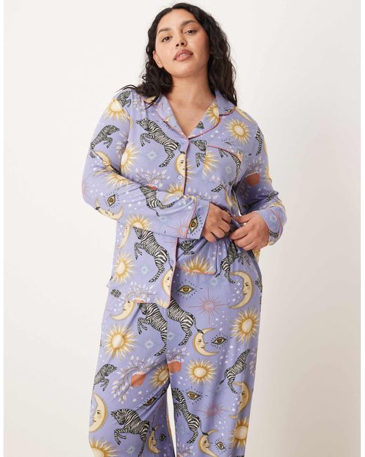 Chelsea Peers Blue Exclusive Curve Long Sleeve And Trouser Set