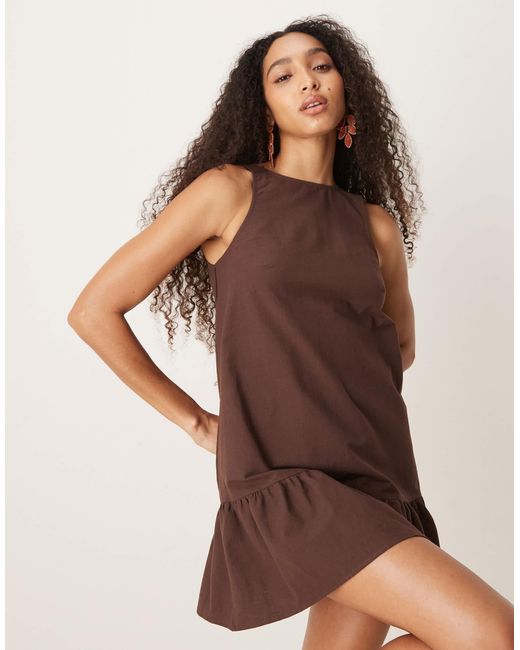 ASOS Brown Dropped Waist Shift Mini Dress With Scoop Back
