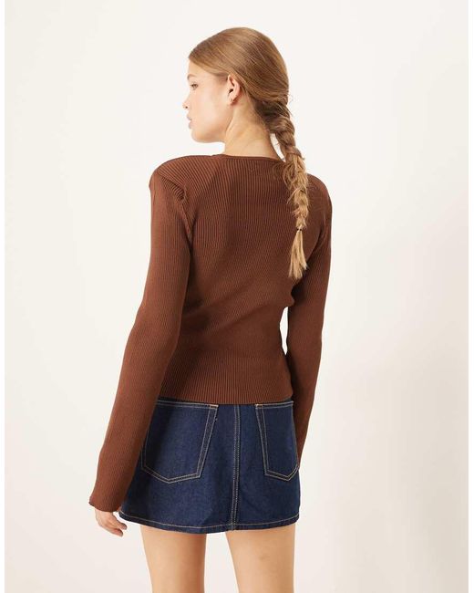 ASOS Blue Knitted Top With Shoulder Pads