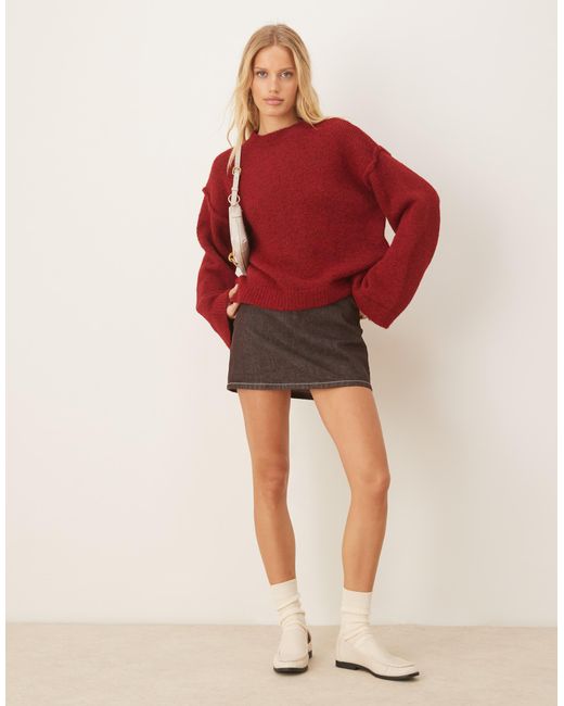 ASOS Red Knitted Jumper With Exposed Seams With Wool