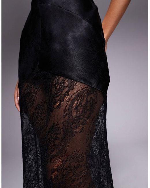 ASOS Black Satin And Lace Mix Sheer Bodice Cami Maxi Dress
