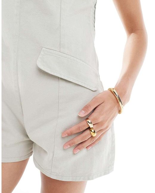 ASOS Denim Playsuit Met Lage Ronde Hals En Zakdetail in het White