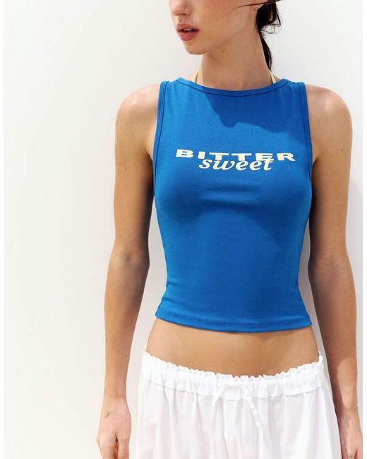 Pull&Bear Blue Text Tank Top