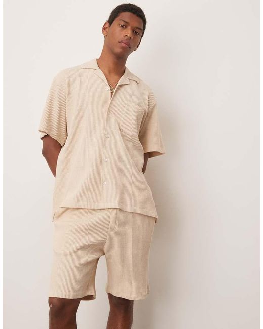 Pantalones Cortos Color Crema De Punto Gofrado De (Parte De Un Conjunto)-Blanco SELECTED de hombre de color Natural