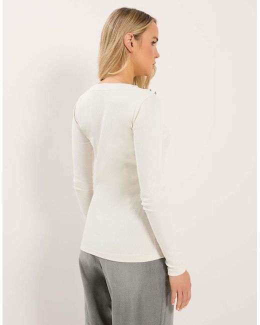 Long Tall Sally White Ribbed Button Top