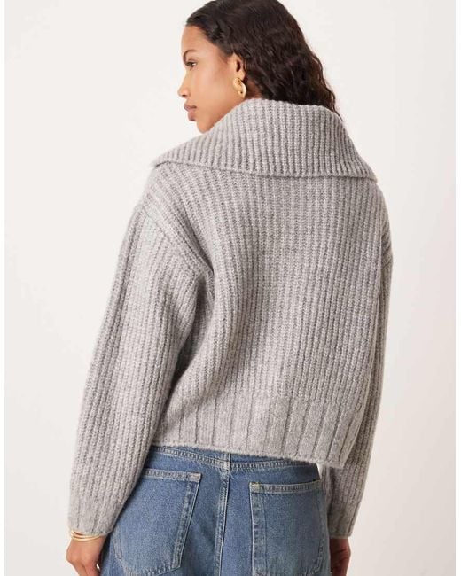 Mango Gray Oversized Collar Cardigan