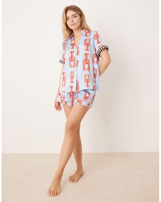 Chelsea Peers White Satin Short Sleeve Revere And Short Set