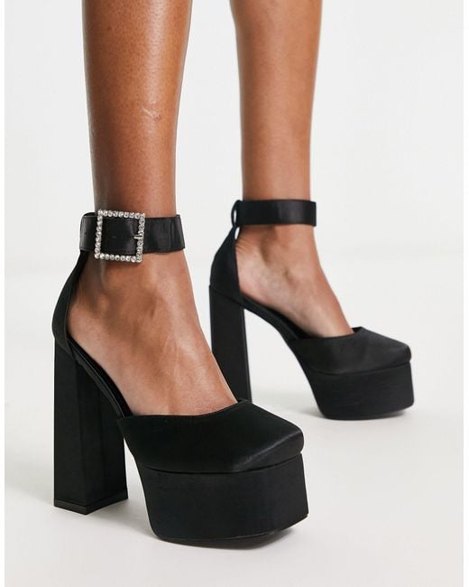 SIMMI Black Simmi London Wide Fit Platform Heeled Shoes With Embellished Buckle